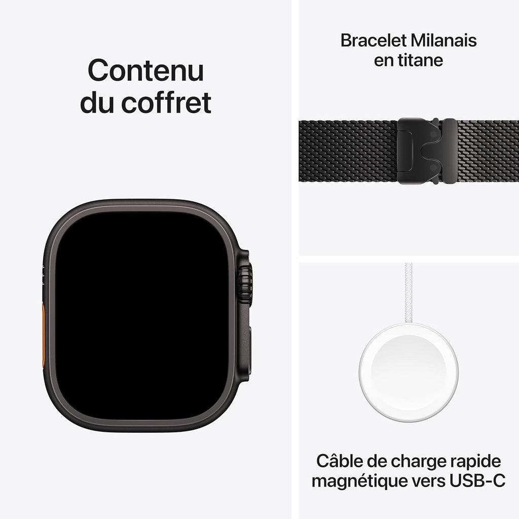 Apple Watch Ultra 3 49 mm GPS + Cellulaire - boîtier en titane noir - bracelet en titane noir Milanais - Medium