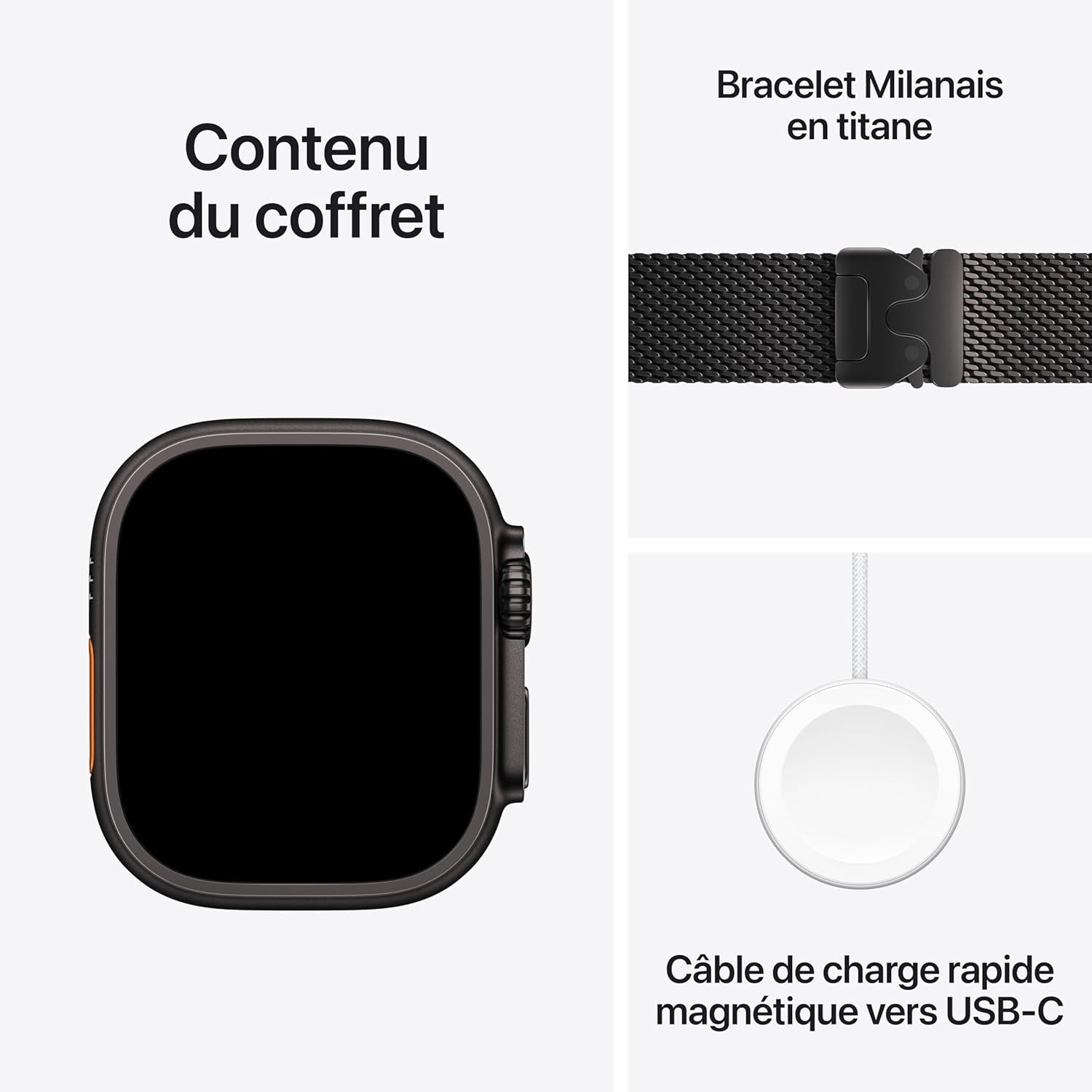 Apple Watch Ultra 3 49 mm GPS + Cellulaire - boîtier en titane noir - bracelet en titane noir Milanais - Medium