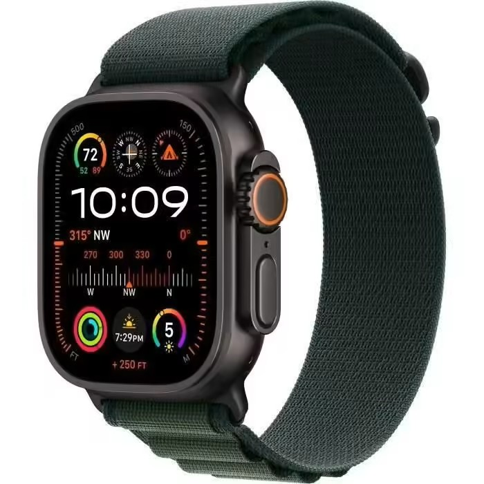 Apple Watch Ultra 2 GPS + Cellular, boîtier en titane noir, bracelet Alpine vert, taille M