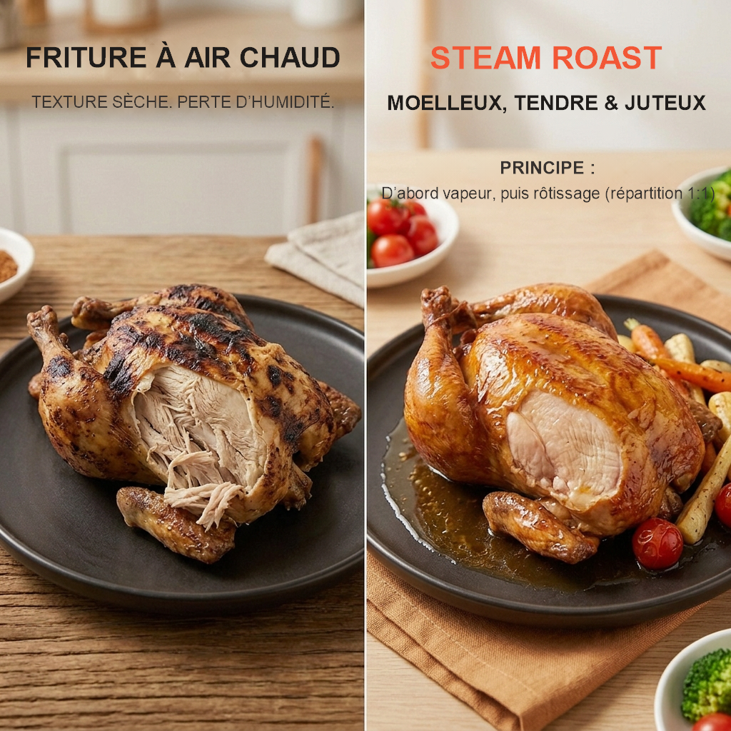 Four combiné vapeur OUNIN 24 L, four de comptoir 10-en-1 avec fonction friteuse à air, cuisson vapeur (pâtisserie et rôtissage), rôtissoire, réservoir d'eau de 1 L et intérieur en acier inoxydable 304