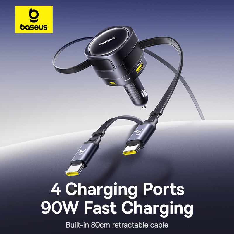 Baseus Plaisir de voyage Max chargeur de voiture version double câble + double port (C+L)+(U+C) 90W noir interstellaire
