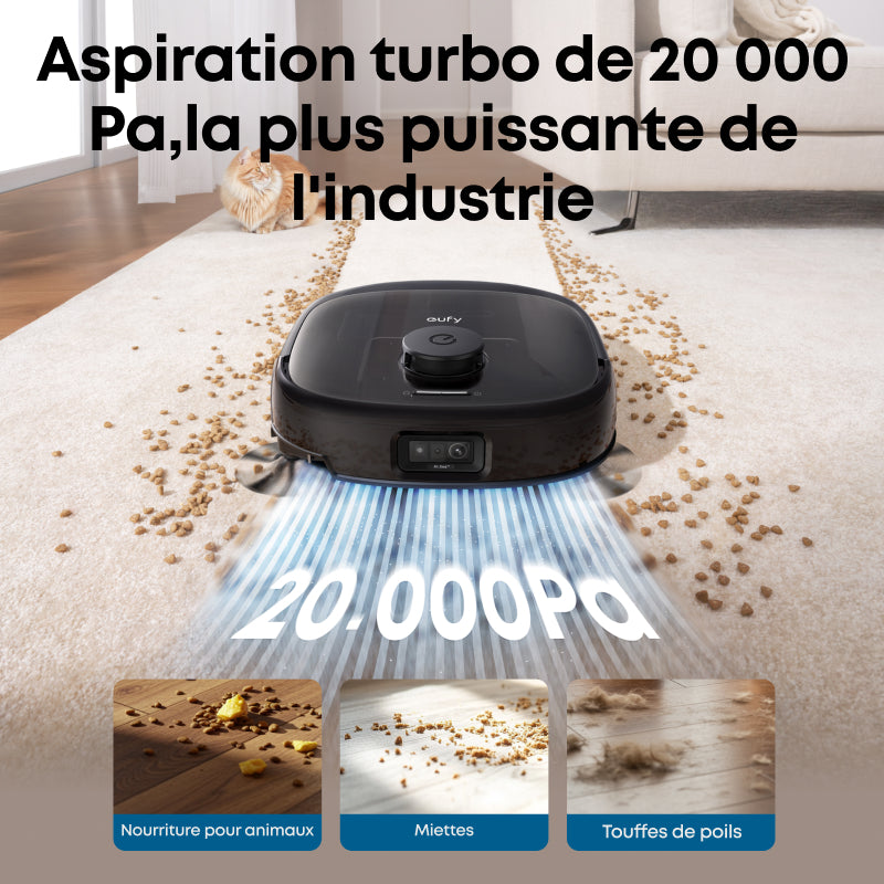 eufy Robot Vacuum Omni E25, aspirateur robot 2-en-1 avec fonction de lavage, élimine les taches tenaces, aspiration inégalée de 20 000 Pa pour un nettoyage en profondeur