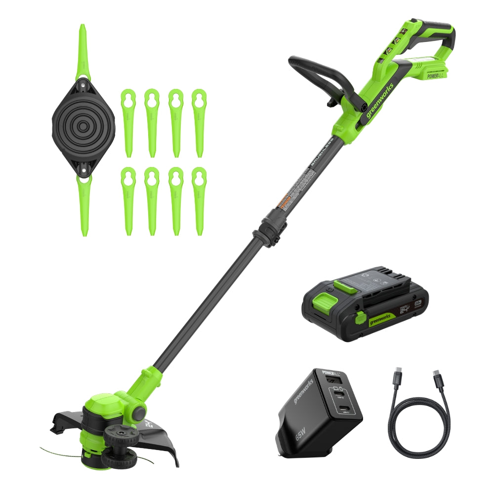 greenworks Coupe-bordures sans balais 24 V Gen2 2 en 1 avec batterie pour petits et moyens jardins, Hauteur réglable, Largeur de coupe 30 cm
