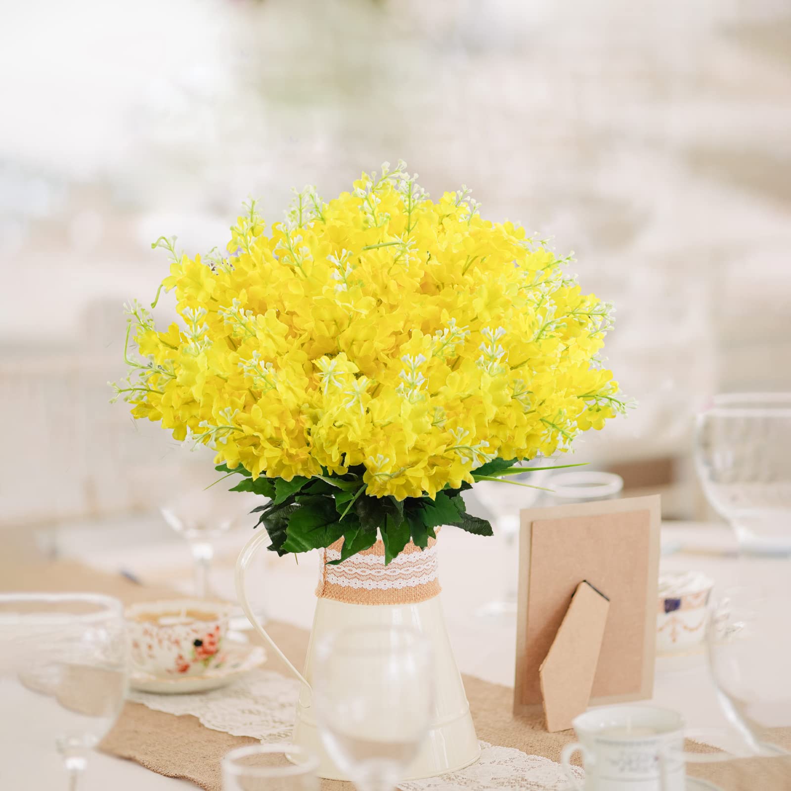 Yuejia Lot de 4 bouquets artificielles de jacinthes jaunes - 35 cm