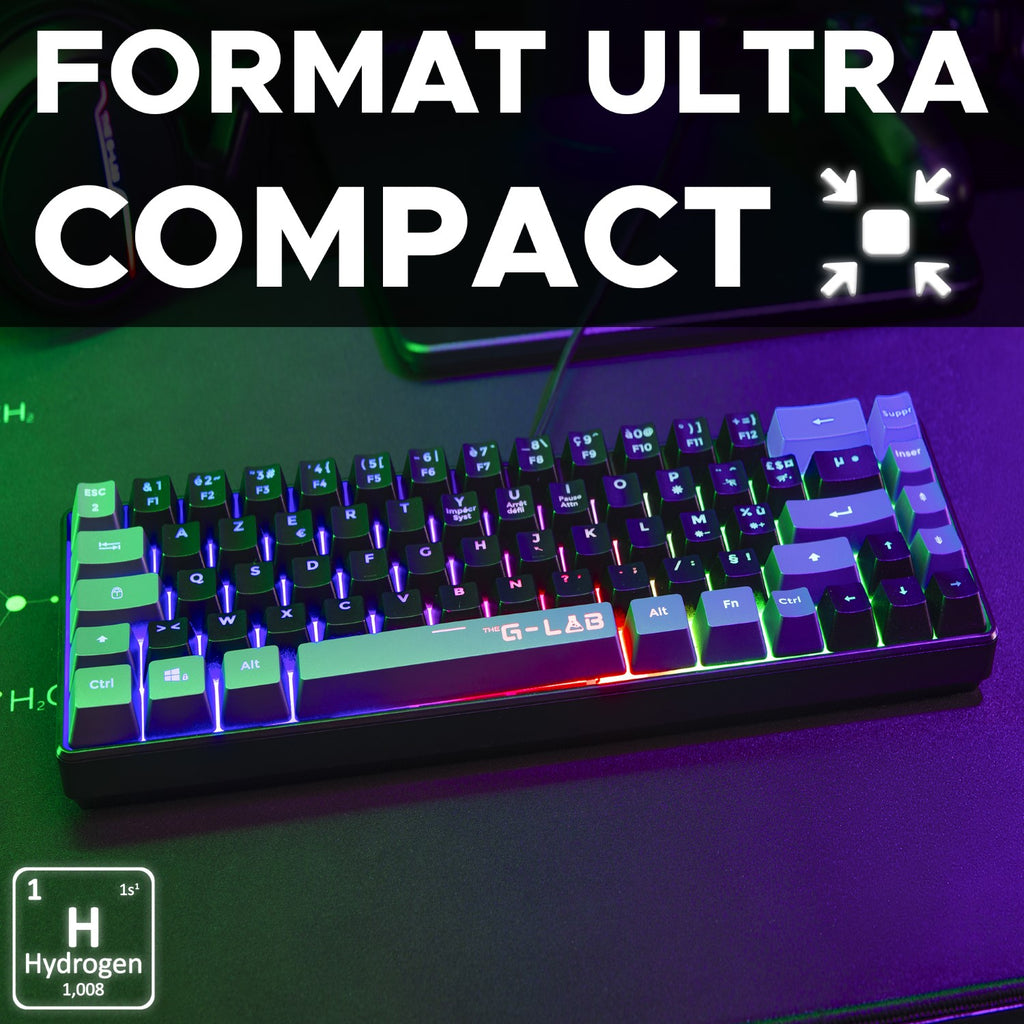 THE G-LAB Keyz Hydrogen Clavier Gaming Semi-mécanique Filaire RGB 60 % - AZERTY - Noir/Gris