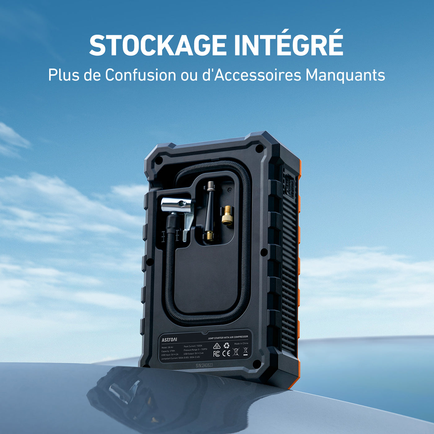 ASTROAI S8 Air Jump Starter avec compresseur d’air, démarrer de voiture portable 1500 A (6,0 L essence/3,0 L diesel), gonfleur de pneu sans fil 150 psi avec arrêt automatique