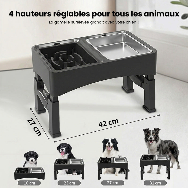 Blinkit 0159-3 Bol à alimentation lente pour animaux de compagnie/Bol surélevé pour chien, bol à alimentation lente + combinaison de bols en acier inoxydable, conception pliable réglable en hauteur à quatre niveaux, convient à l'alimentation et à l'a