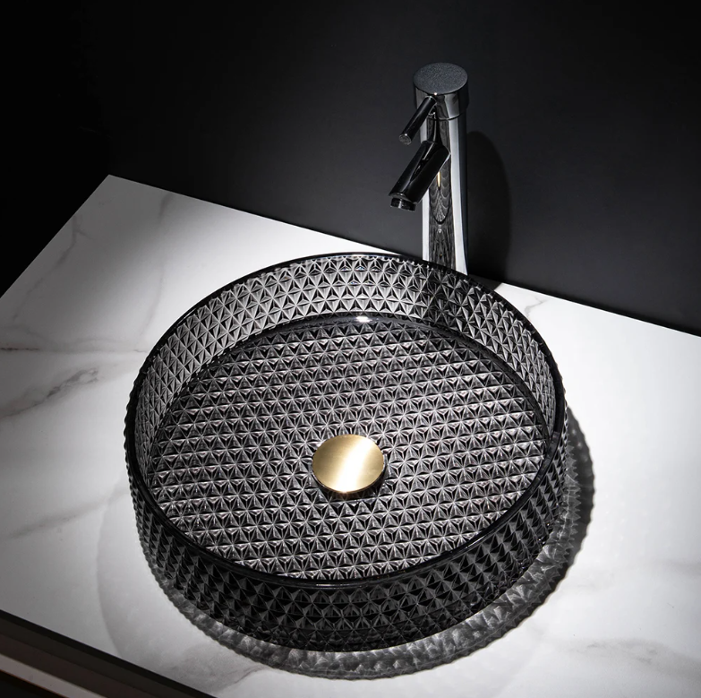 Homary Vasque de salle de bain sur plan transparente en forme de losange en verre cristal 390 mm - Noir