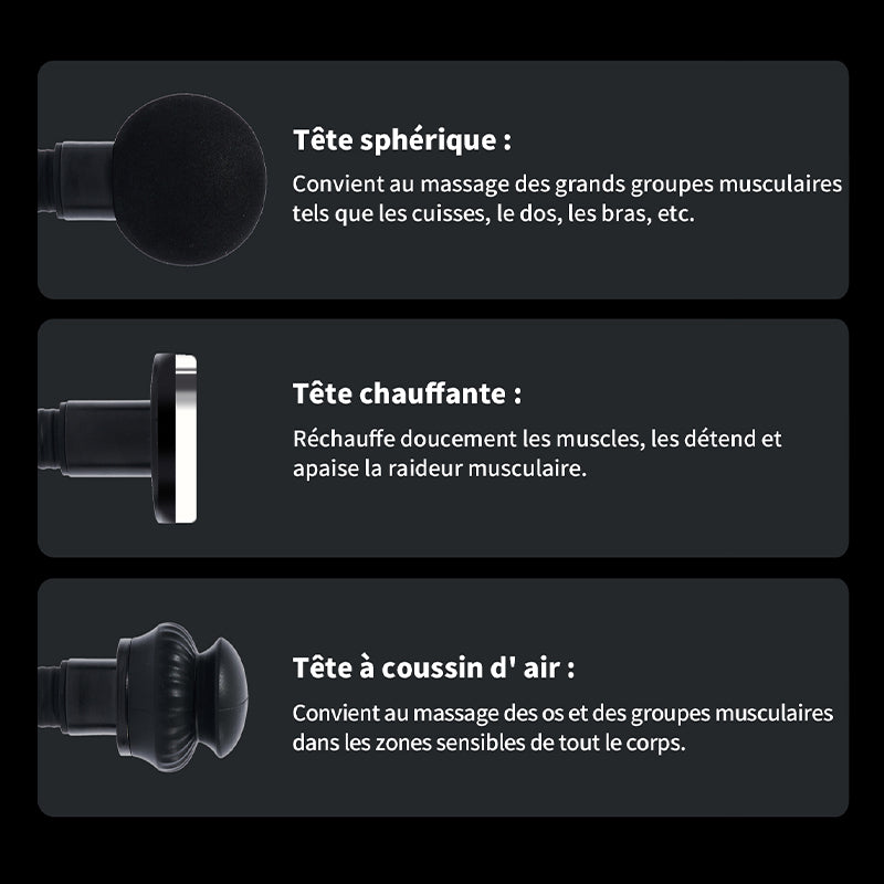 breo Sport-M0500 Pistolet de massage chauffant, appareil de massage à percussion des tissus profonds pour récupération musculaire, conception ergonomique, recharge USB-C
