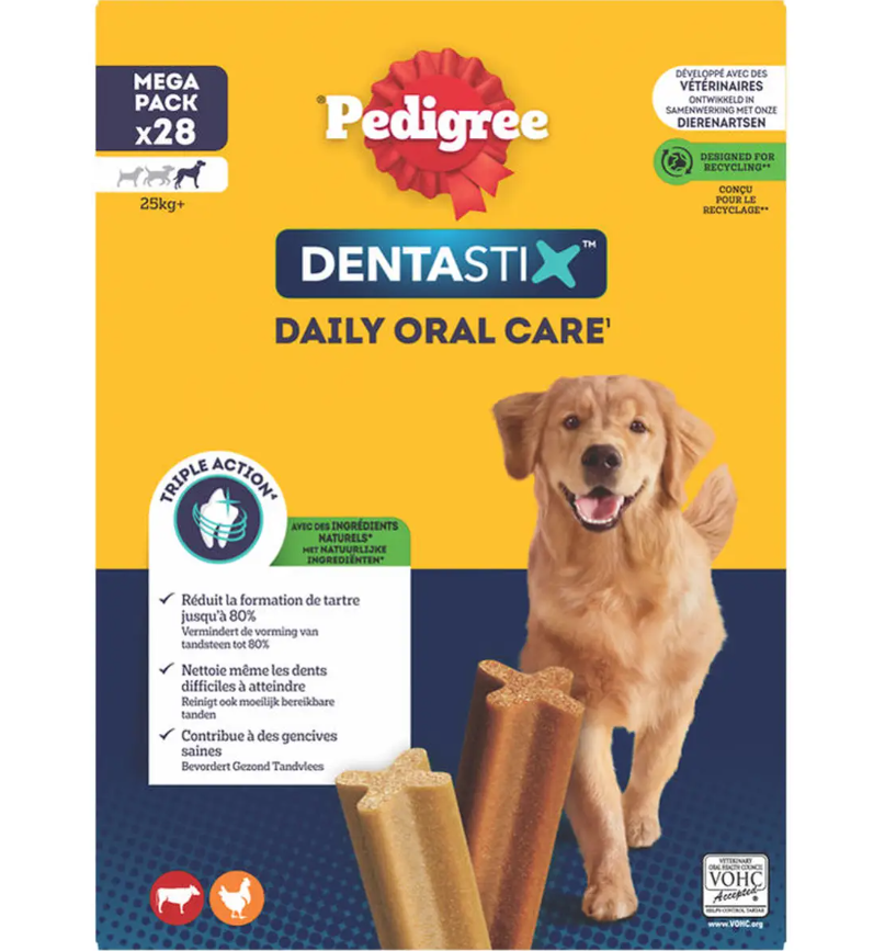 Pedigree Dentastix Friandises pour Chiens Soin Dentaire 1 Mois 25 kg+, 28 Bâtonnets