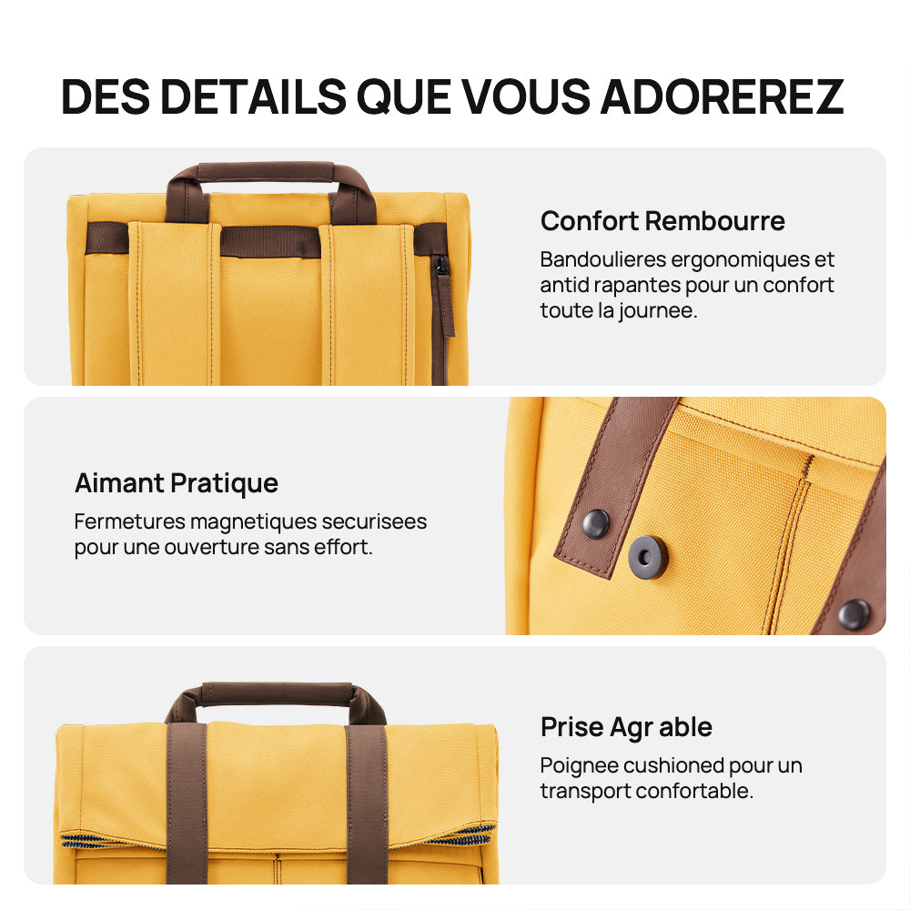 NINETYGO Sac à dos style universitaire, sac à dos pour ordinateur portable étudiant, sac à dos de travail, sac à dos pour livres, jaune, résistance à l'eau 4 niveaux, tissu 900D renforcé et épais, convient pour ordinateurs portables jusqu'à 15,6 pouc