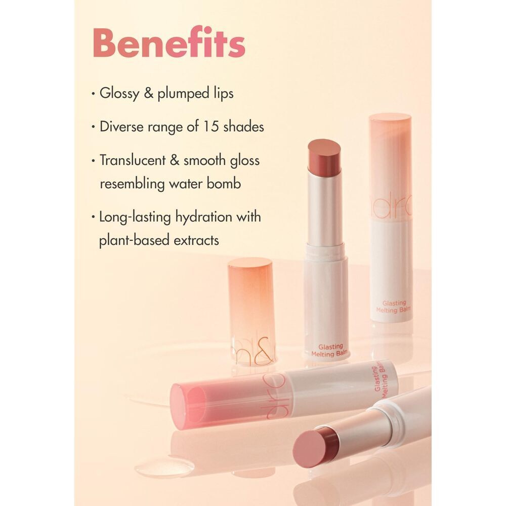 rom&nd Baume fondu effet verre (Nouveau) 6 couleurs Gloss à lèvres hydratant translucide haute pigmentation végane 11 Corail chamois 3,5 g
