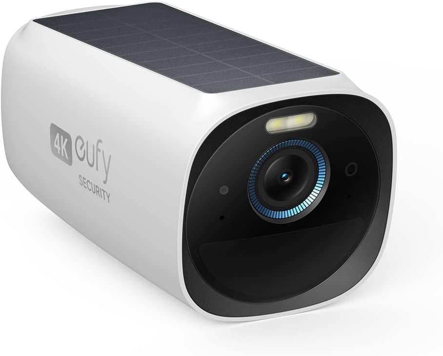 eufy eufyCam 3 caméra supplémentaire, caméra de sécurité extérieure sans fil, caméra 4K avec panneau solaire intégré, reconnaissance faciale par IA, projecteur