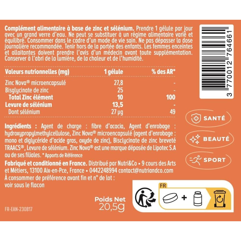 Nutri&Co Zinc bisglycinate - 60 gélules