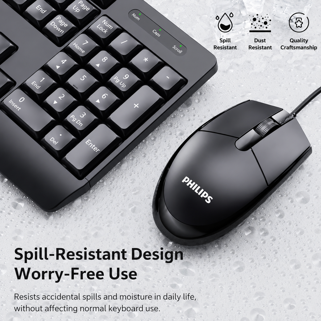PHILIPS Pack clavier et souris filaire, Série 2000, SPT6237B/19, Version française, Noir