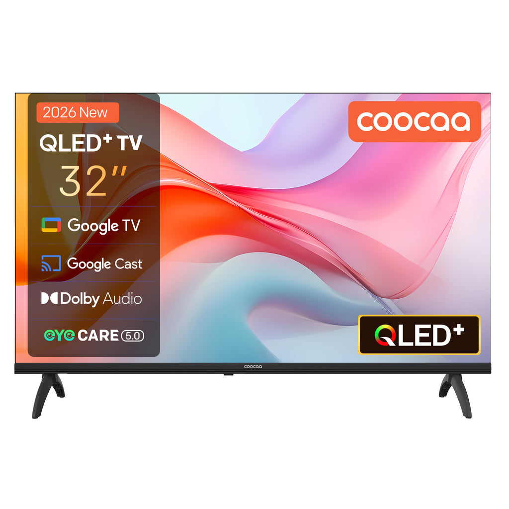 Coocaa QLED 32 pouces (80 cm) Google TV, HDR10, Dolby Audio, Bluetooth 5.1, EyeCare, Chromecast intégré, Triple Tuner DVB-T2/C/S2, CI+, Modèle 32CGQG40Z (2026), Classe Énergétique E