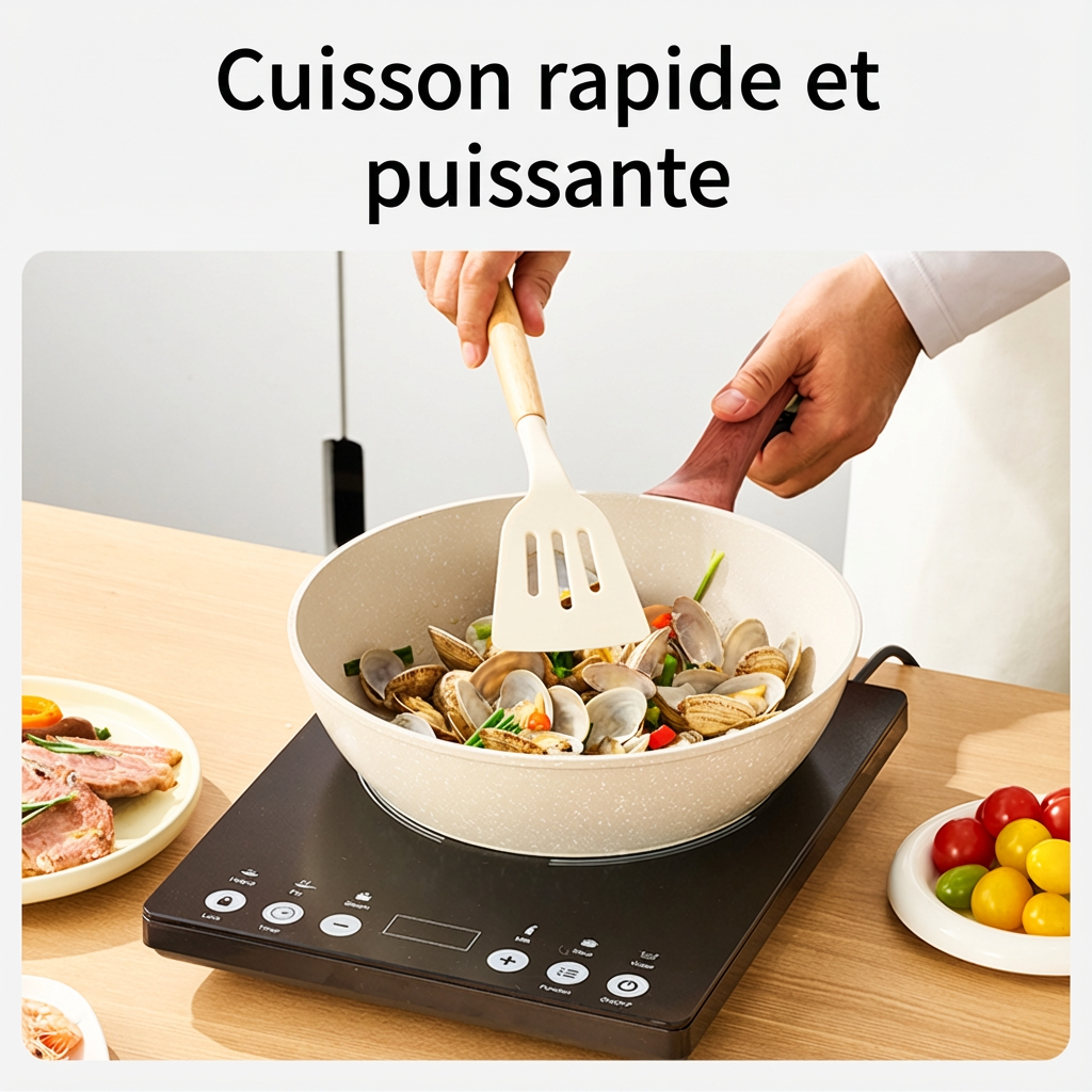 Ochama Plaque à induction 2000 W avec commande tactile, Panneau en verre résistant, 10 niveaux de puissance et 6 fonctions, Réchaud électrique pour cuisine domestique, Plaque de cuisson à induction