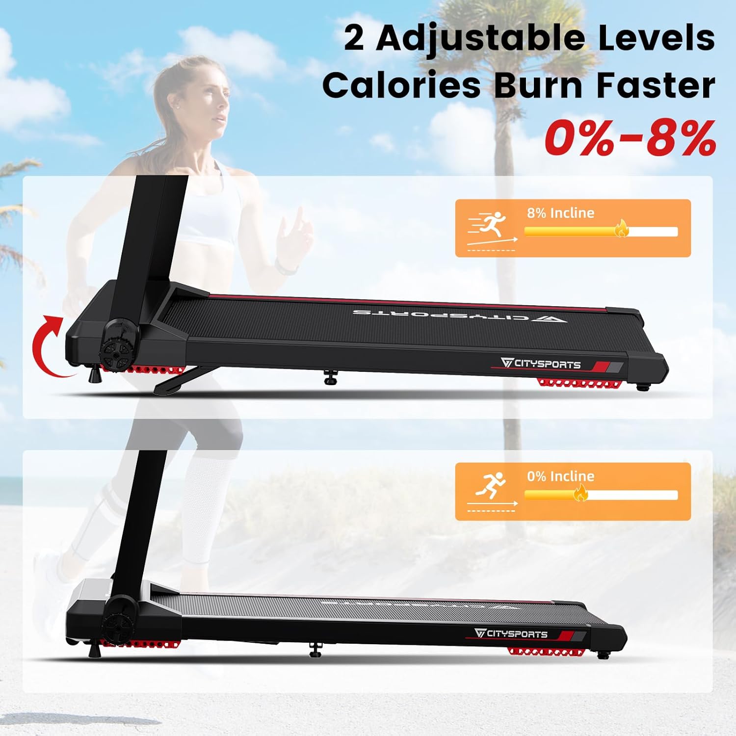 CITYSPORTS PRO WP9 tapis de course pliable inclinable - Noir/rouge