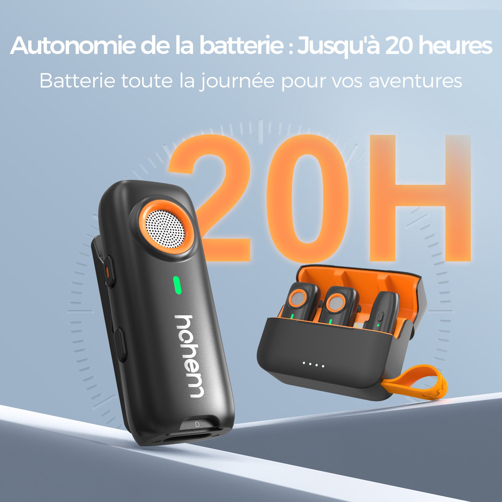 hohem Micro-cravate sans fil, Réduction de bruit DSP 3 niveaux, Portée 100 m, Autonomie 20 h, Déclencheur à distance, Enregistrement de sauvegarde TF