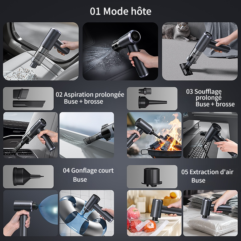 Aspirateur de voiture M8Pro+ Édition Soft Pack - 3 filtres lavables + brosse de sol + tuyau + Soft Pack Capacité de la batterie : 2000 mAh x 4 Puissance d'aspiration : 22000 Pa