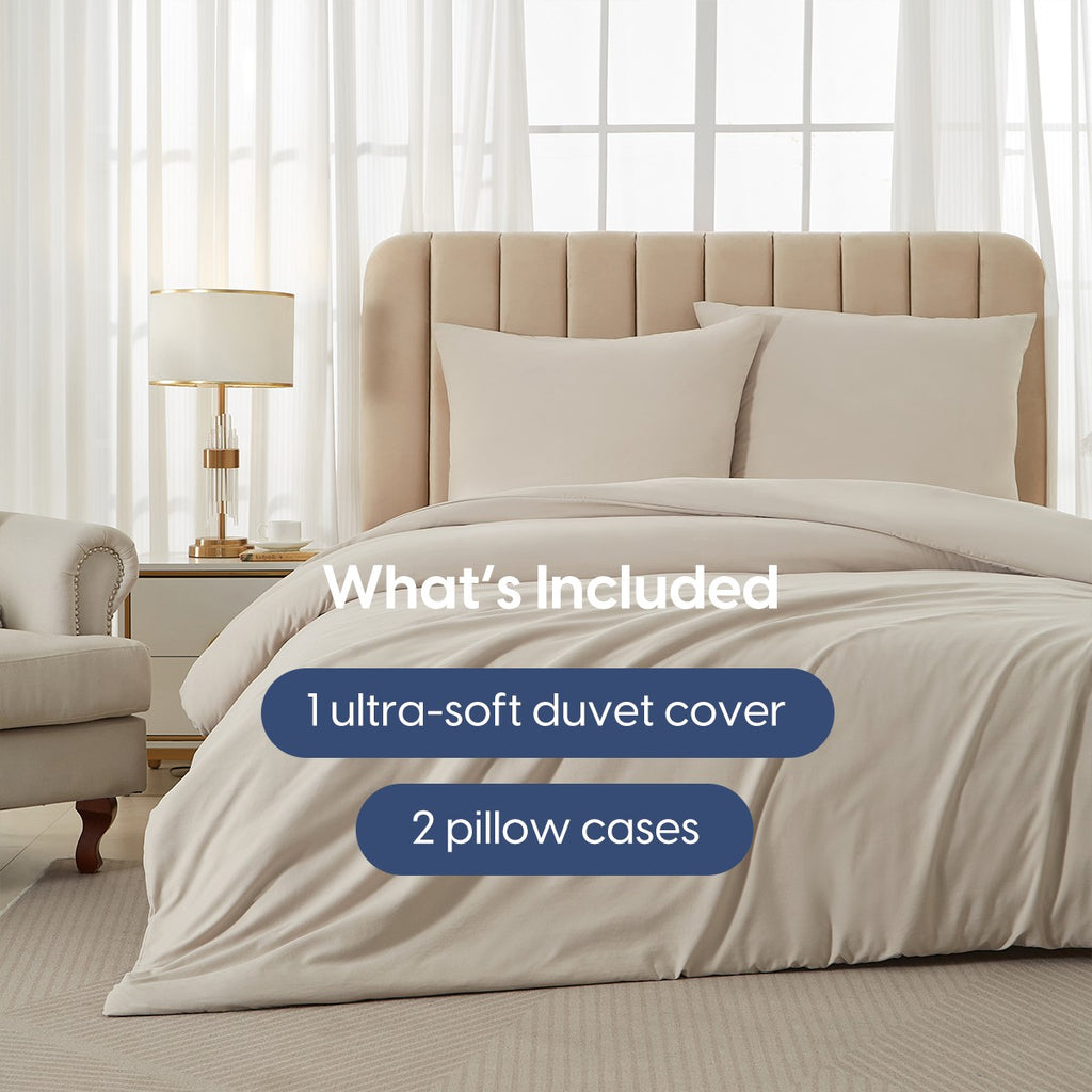 MEEALLHOME Parure de lit en flanelle lavée beige - 1 housse 240 x 220 cm et 2 taies 65 x 65 cm