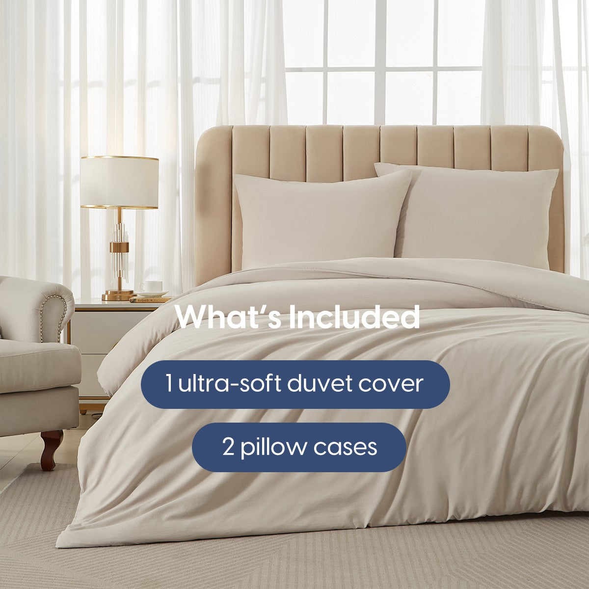 MEEALLHOME Parure de lit en flanelle lavée beige - 1 housse 240 x 220 cm et 2 taies 65 x 65 cm