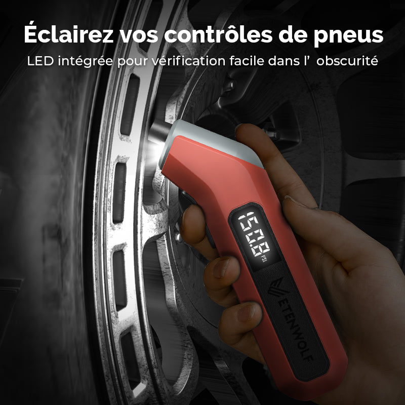 ETENWOLF T300 Plus Manomètre numérique de pression des pneus 200 PSI, avec écran LED lumineux et adaptateur de valve Presta - Orange vif