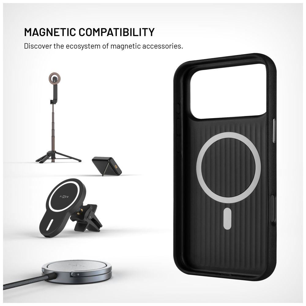 FIXED Coque MagLeather pour Apple iPhone 17 Pro, Noir