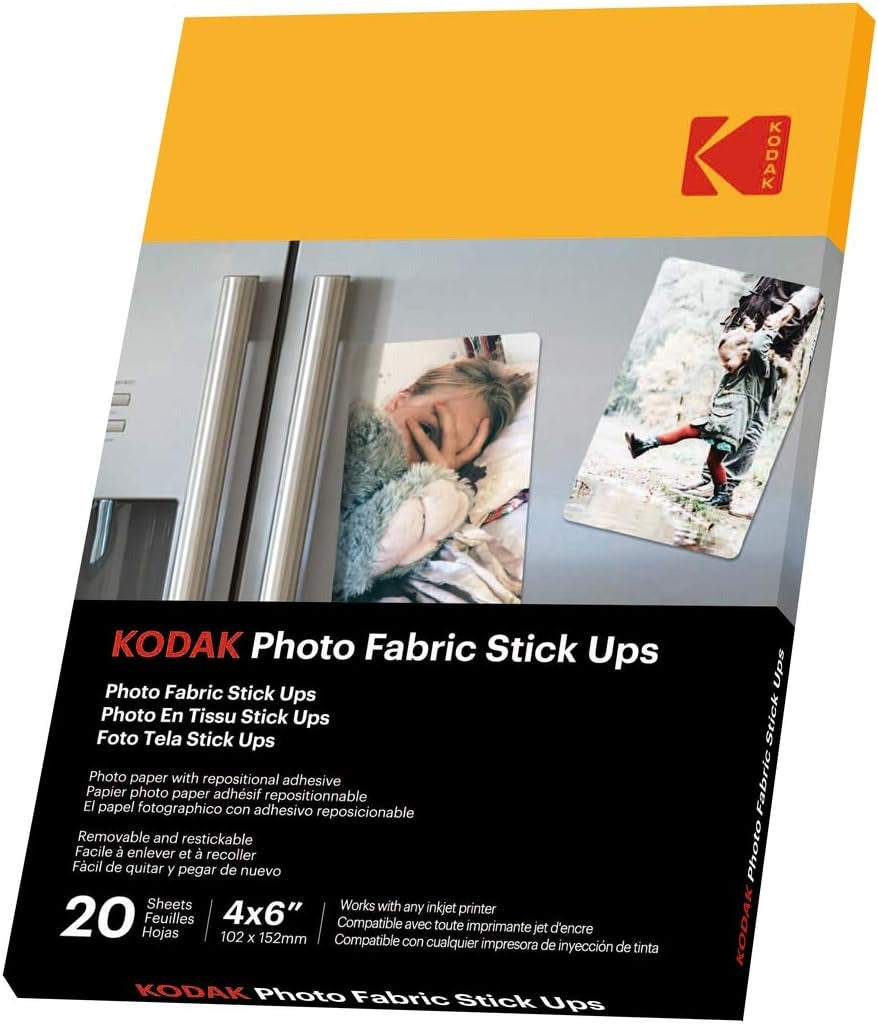 Kodak Autocollants photo en tissu - Lot de 20 feuilles de papier photo autocollant - Format 4 x 6 pouces (A6) - finition mate - compatible avec imprimantes jet d’encre