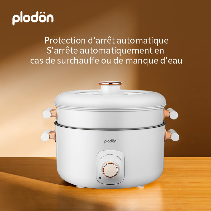 Plodon 1200W 5L Marmite Électrique Multifonction Avec Cuiseur Vapeur Cuve de Cuisson Antiadhésive Mijoteuse Avec Double Contrôle de Puissance Pour Ragoût, Cuisson Vapeur, Fondue
