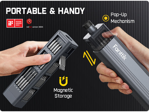 Tournevis électrique Fanttik E1 Max, kit de tournevis de précision mini, 50 embouts magnétiques, rangement magnétique, hexagonal interne 5/32 pouces