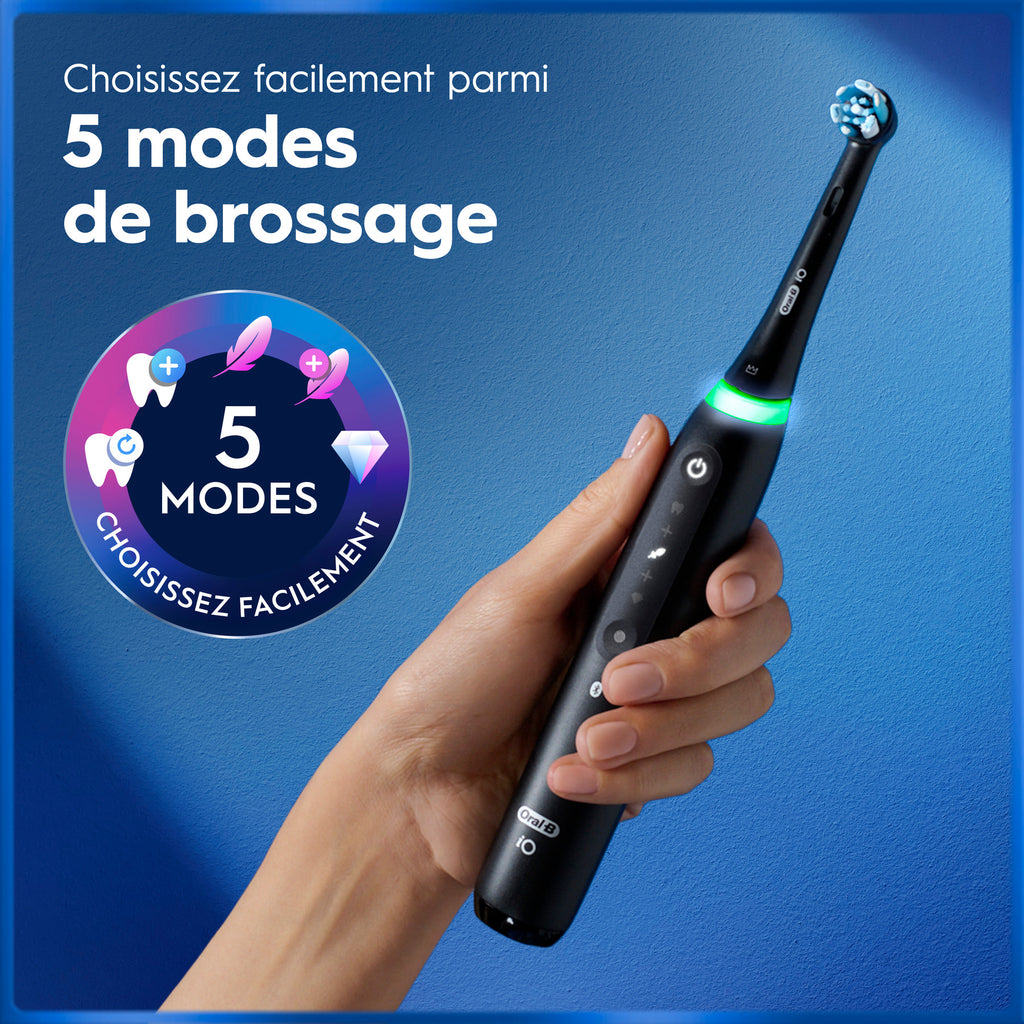 Oral-B iO 5 Lot de 2 brosses à dents électriques noir et blanc, 2 têtes de brosse