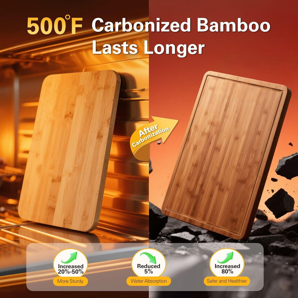 VVM Planches à découper en bambou carbonisé robuste - XL