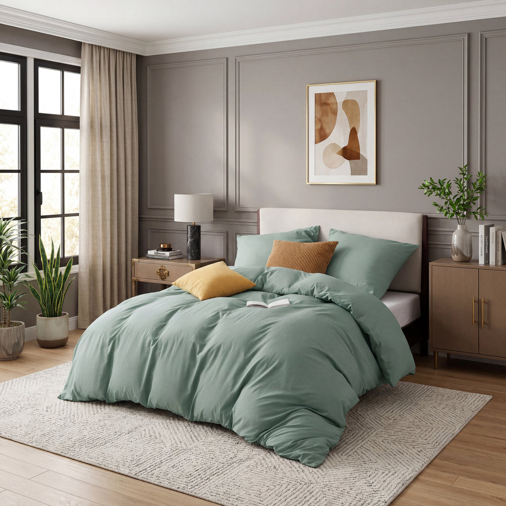 Parure de lit 135 x 200 cm 4 pièces Vert clair - Ensemble de 2 housses de couette avec 2 taies d'oreiller 80 x 80 cm