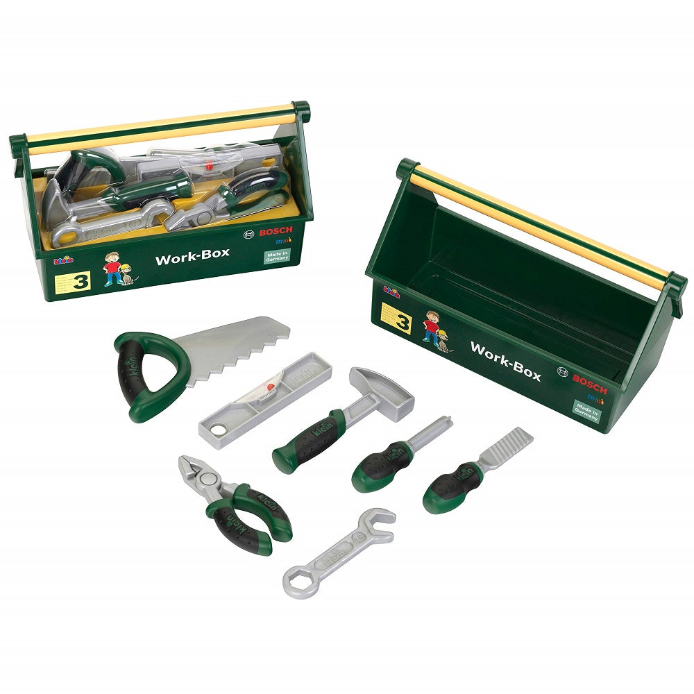 Theo Klein Boîte à outils 8573, Lot de 7 pièces, Stable avec poignée de transport, 30,25 cm x 14 cm x 17,25 cm, Âge 3+
