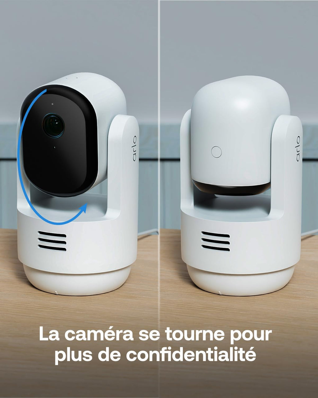 Arlo VMC3273-100EUS Caméra de Sécurité Intérieure WiFi Essential 3 2K PTZ, Kit de 2 caméras, Rotation à 360°, Détection par IA, Compatible avec Alexa, Blanc