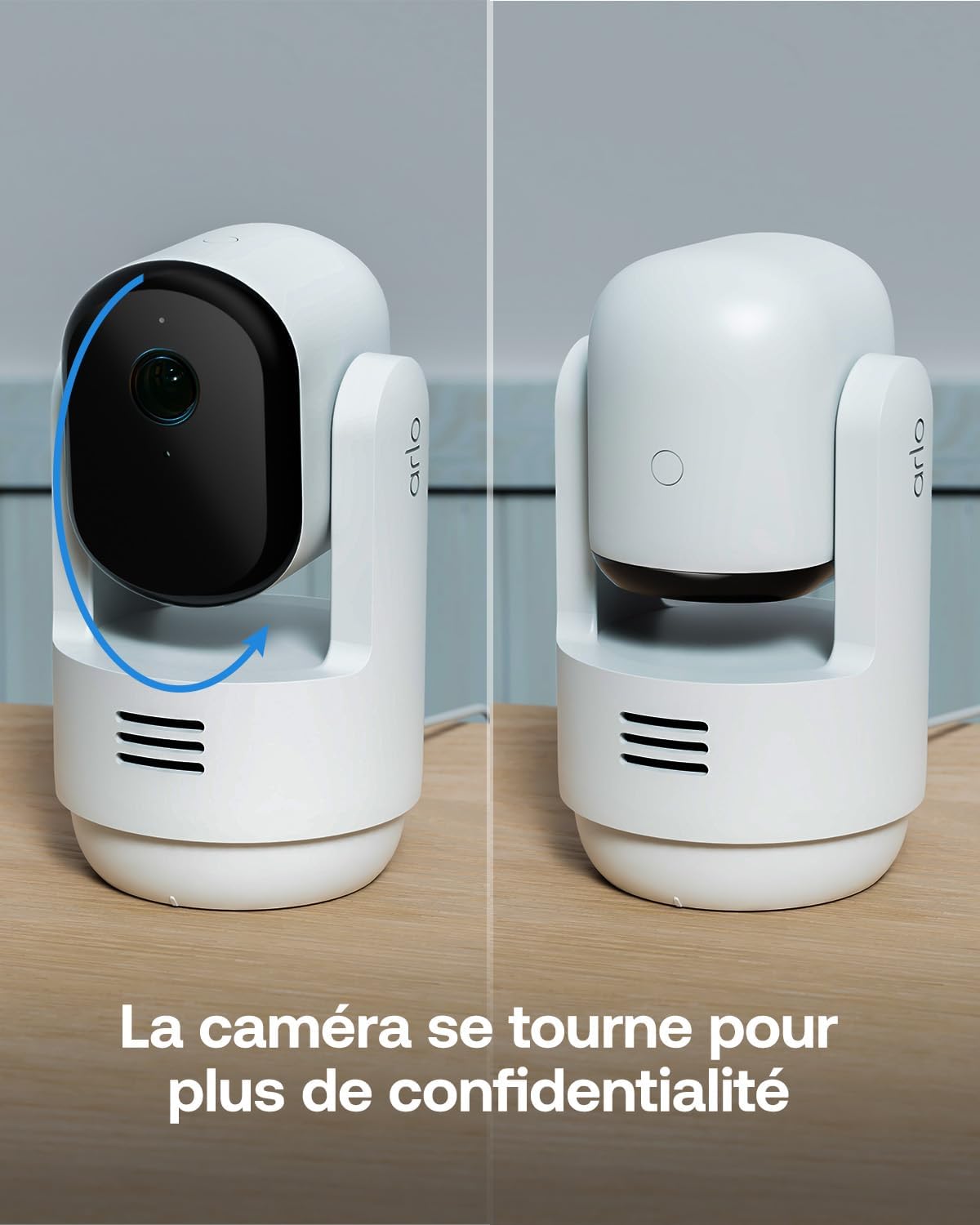 Arlo VMC3273-100EUS Caméra de Sécurité Intérieure WiFi Essential 3 2K PTZ, Kit de 2 caméras, Rotation à 360°, Détection par IA, Compatible avec Alexa, Blanc