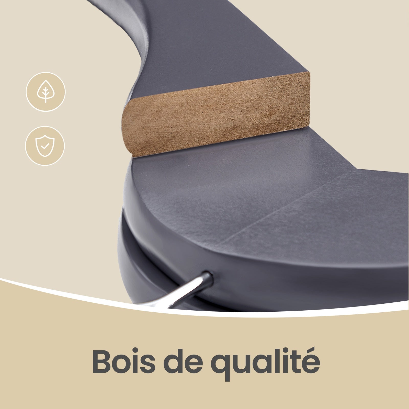 Ochama Lot de 20 cintres en bois, cintres pour manteaux robustes avec crochet pivotant à 360° antirouille et surface polie lisse, profil épais et solide 44,5x23x1,2cm, idéal pour costumes, vestes, manteaux, chemises, pantalons, placard, Gris