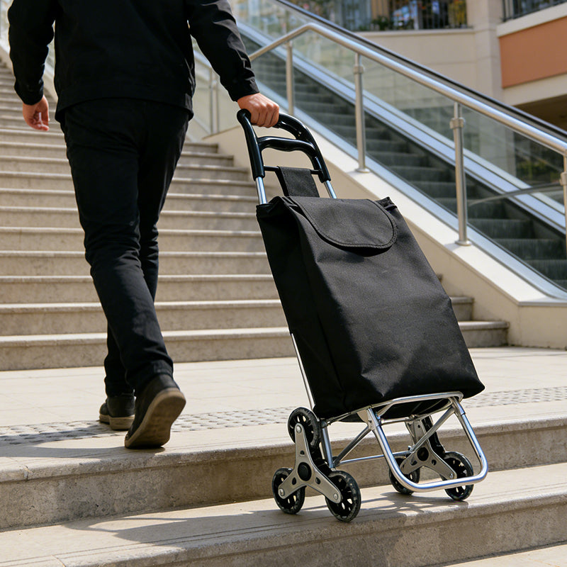 Strong bird Nouveauté 2026 Chariot de courses pliable grand format Noir avec poignée ergonomique, Chariot de courses monte-escaliers le plus vendu en Europe