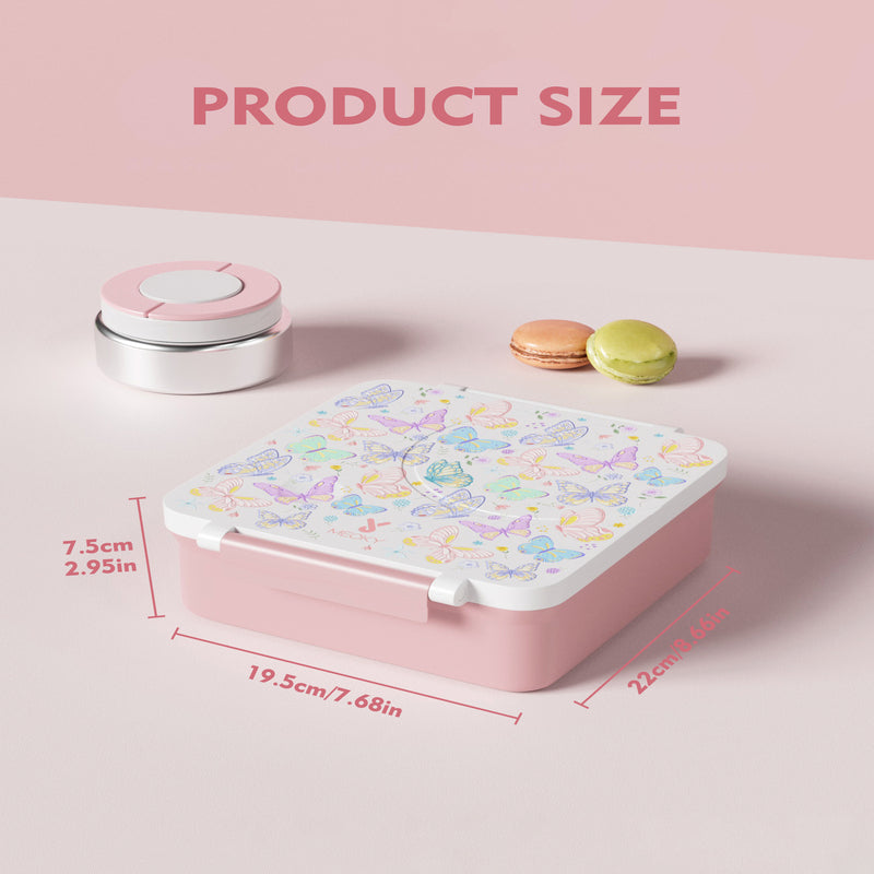 Meoky Boîte repas compartimentée 54 oz à loquet unique - Papillon blanc