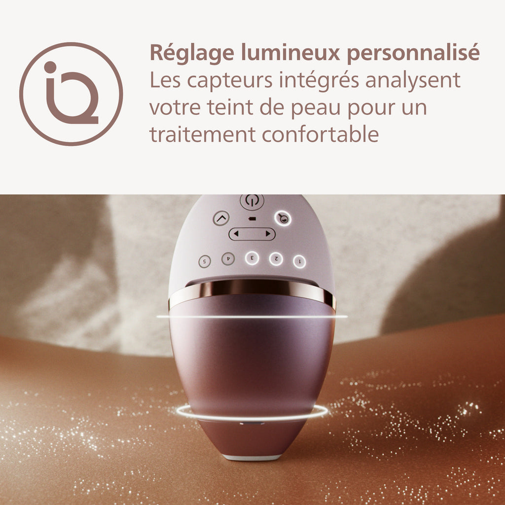 Philips Lumea Series 8000 BRI940/00 Épilateur à lumière pulsée capteur SmartSkin, 5 niveaux d'intensité, 1 accessoire intelligent corps (4,1 cm²), application Lumea IPL, sur secteur - Blanc