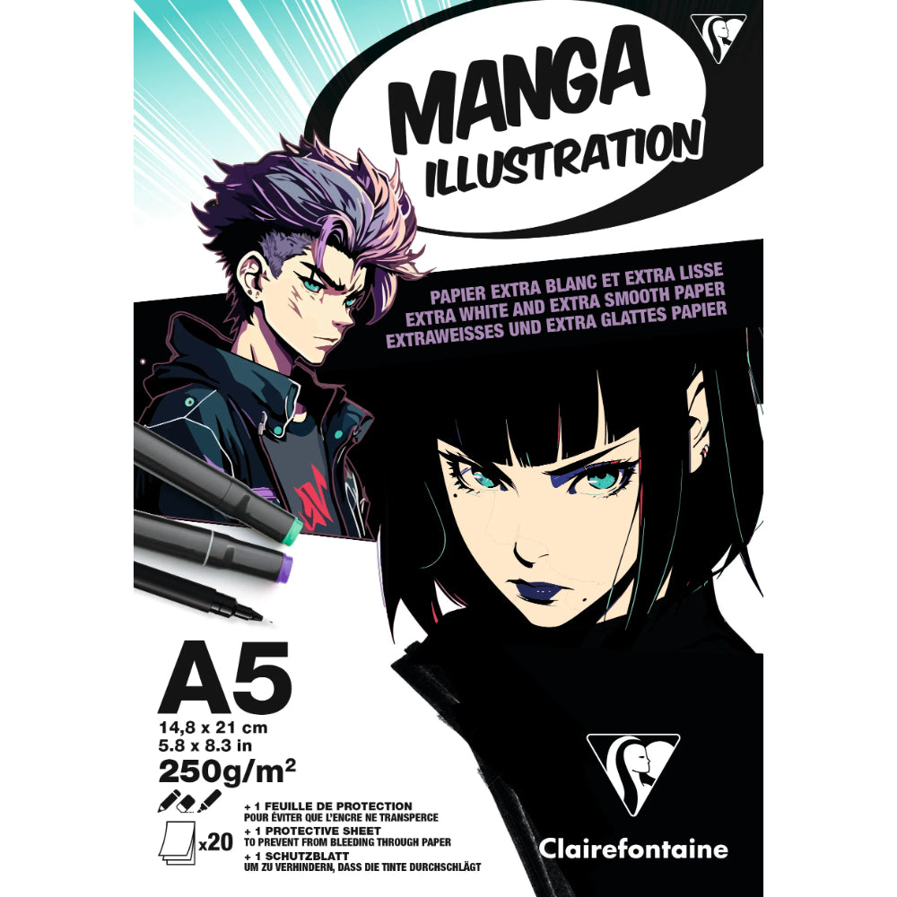 CLAIREFONTAINE Bloc collé Illustration Manga A5 250g