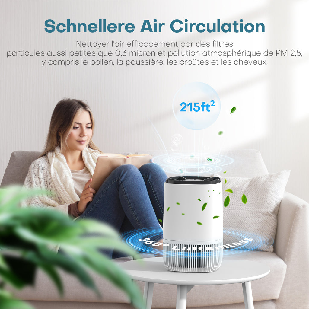 CONOPU Purificateur d'air HEPA avec diffuseur de parfum, 3 modes, minuterie 24 h, élimine fumée / pollen / squames et poils d'animaux, portable pour chambre / salon