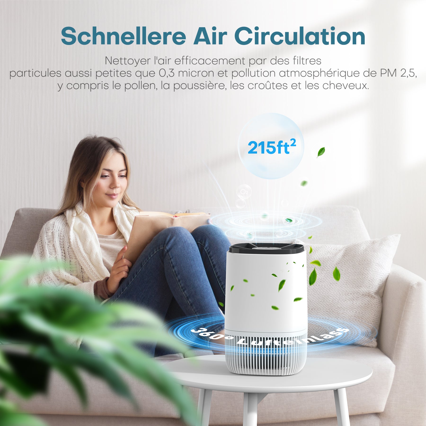 CONOPU Purificateur d'air HEPA avec diffuseur de parfum, 3 modes, minuterie 24 h, élimine fumée / pollen / squames et poils d'animaux, portable pour chambre / salon