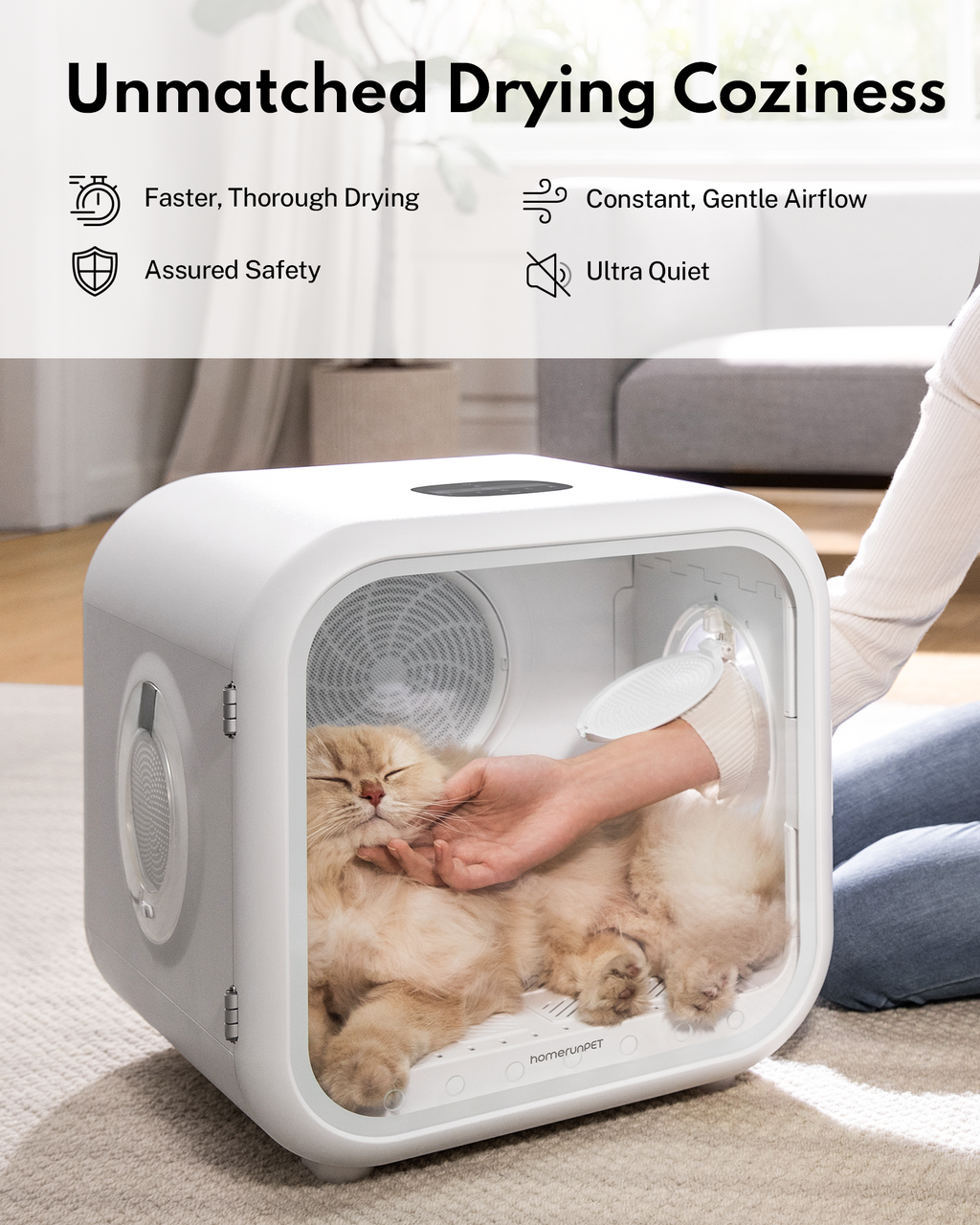 Homerunpet Drybo Caisson de séchage automatique pour animaux PD50, capacité 50 L, fonctionnement ultra-silencieux, température réglable, contrôle de sécurité intelligent
