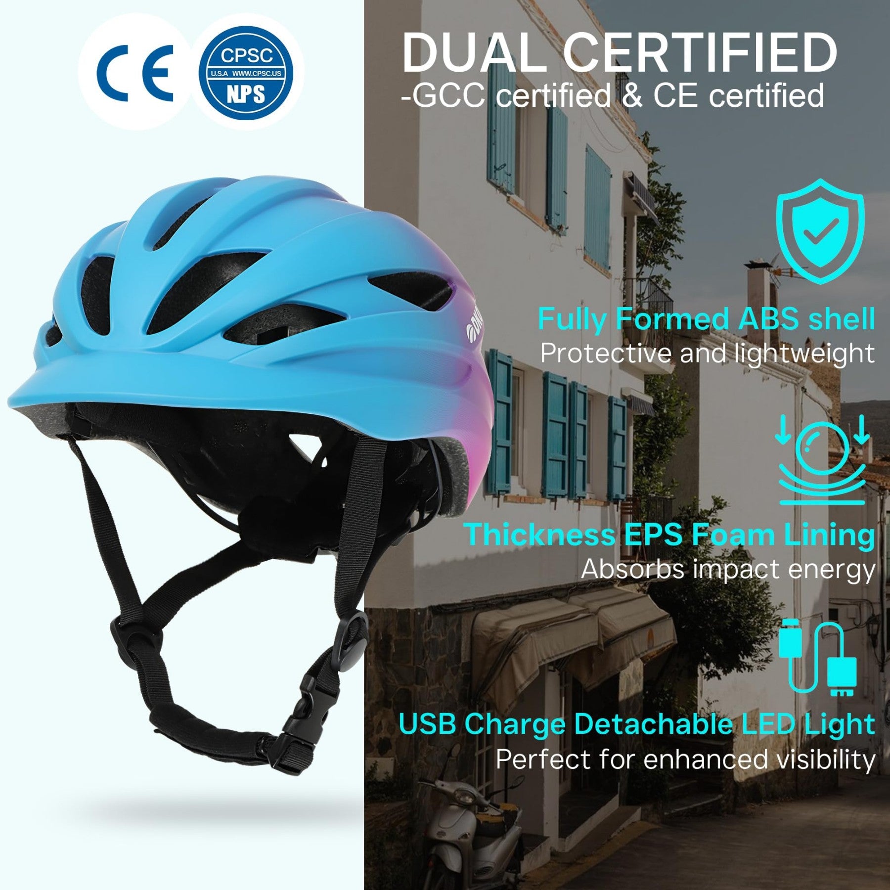 DKONI HS-086 Casque de vélo pour adulte avec lumière Bleu-violet M 55-58 cm