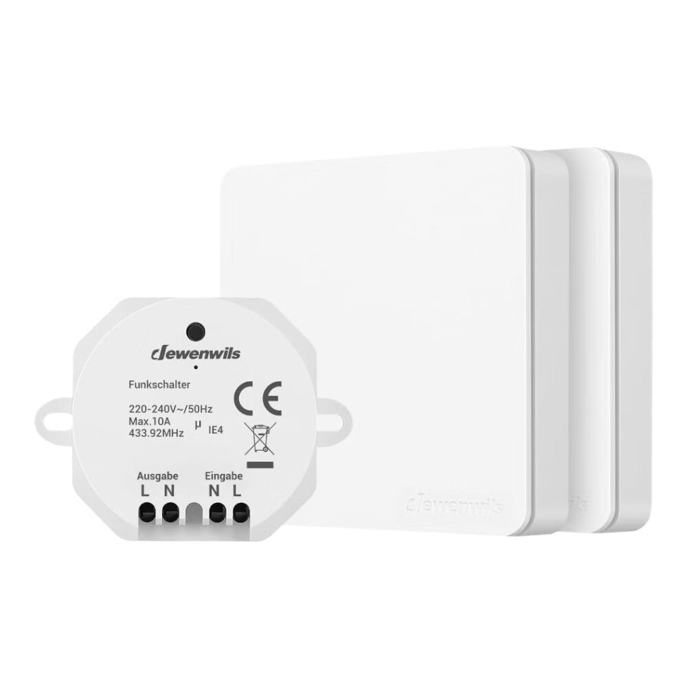 DEWENWILS Ensemble d’interrupteurs d’éclairage sans fil, 2 interrupteurs muraux pour lampes, Sans câblage requis, Jusqu’à 2300 W, Portée 30 m, Blanc