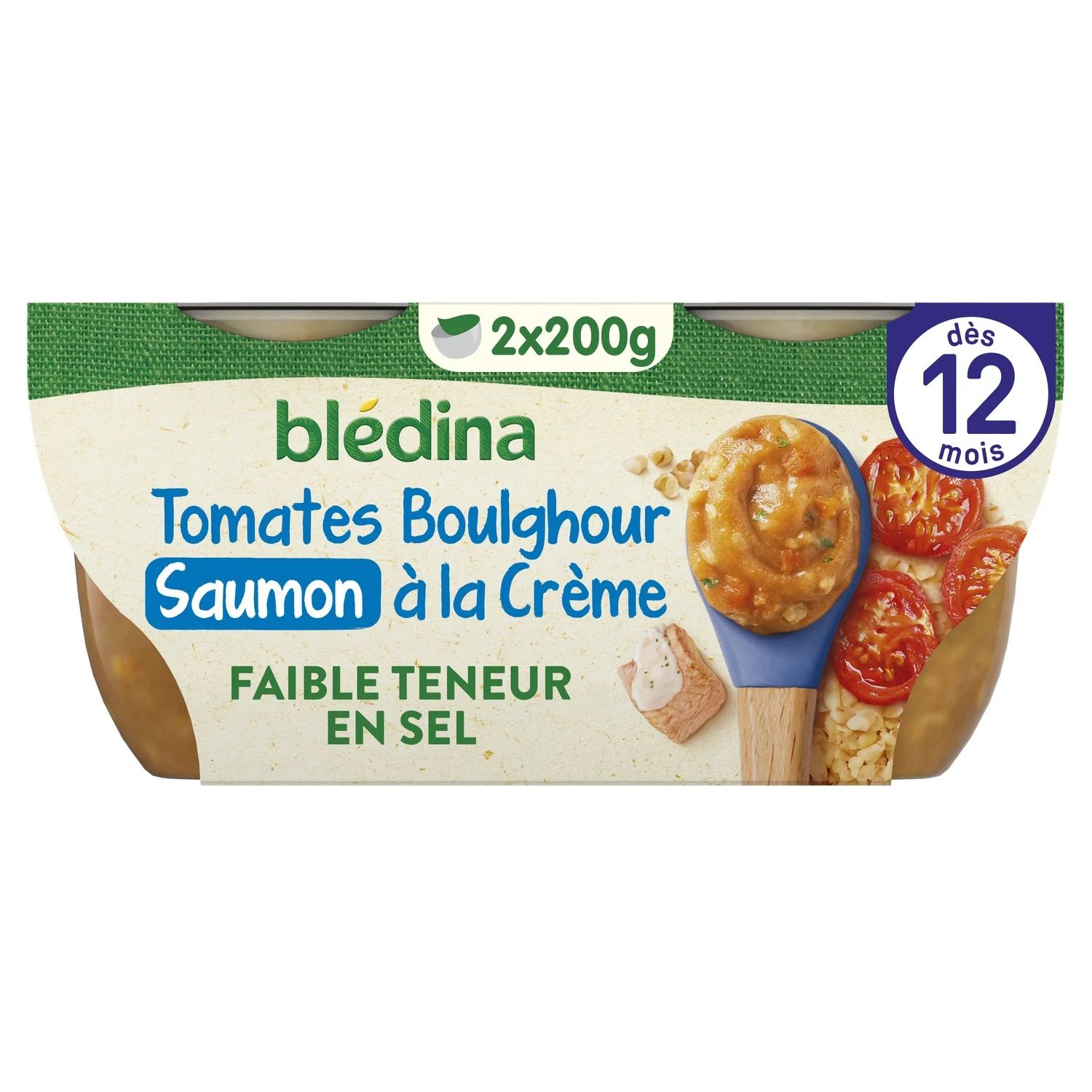 BLEDINA Repas pour bébé Tomate, boulgour de blé, saumon Dès 12 mois 2x200 g
