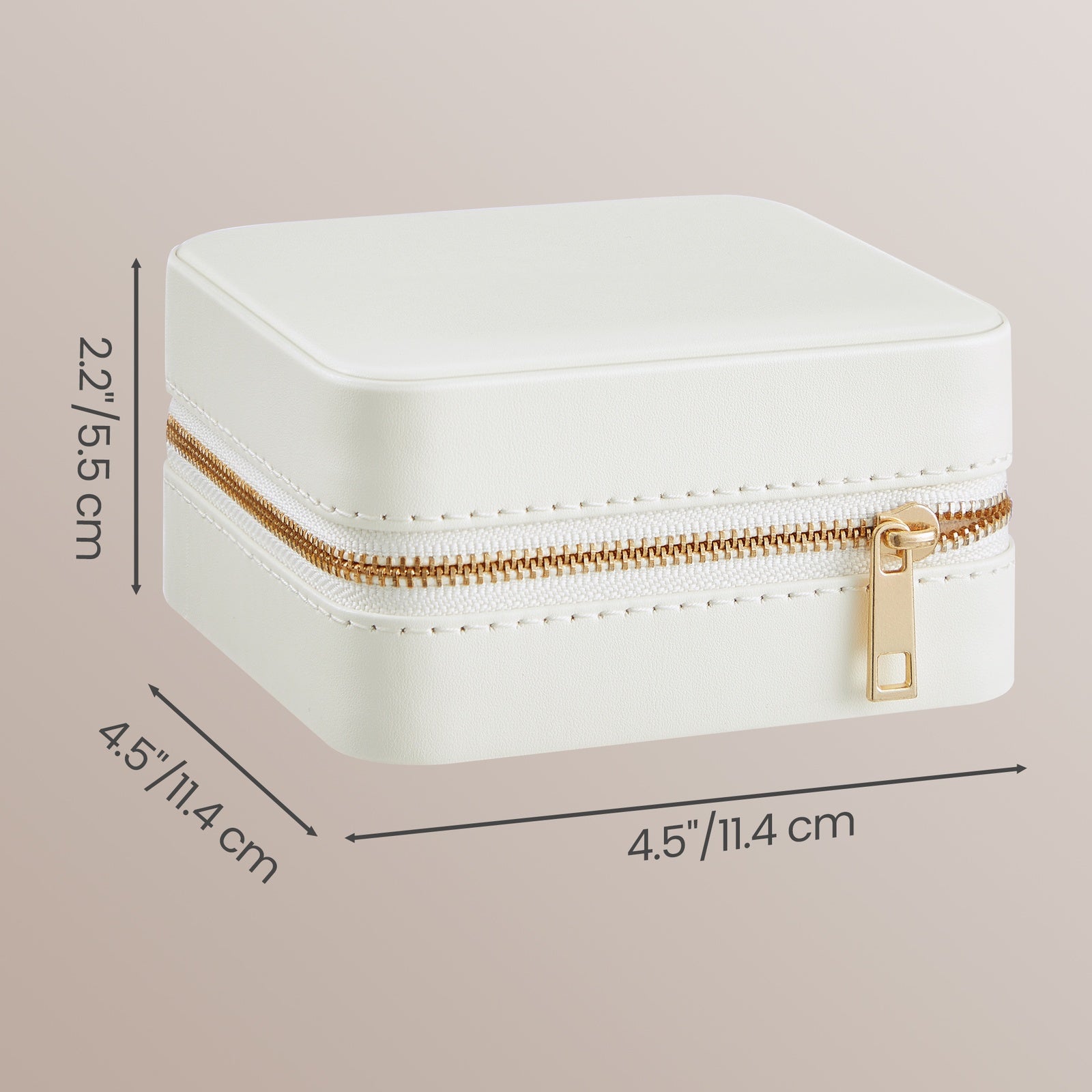JOYFURNOS Coffret à Bijoux Compact, Rangement Portable avec Miroir, Fermeture Éclair, PU, Blanc