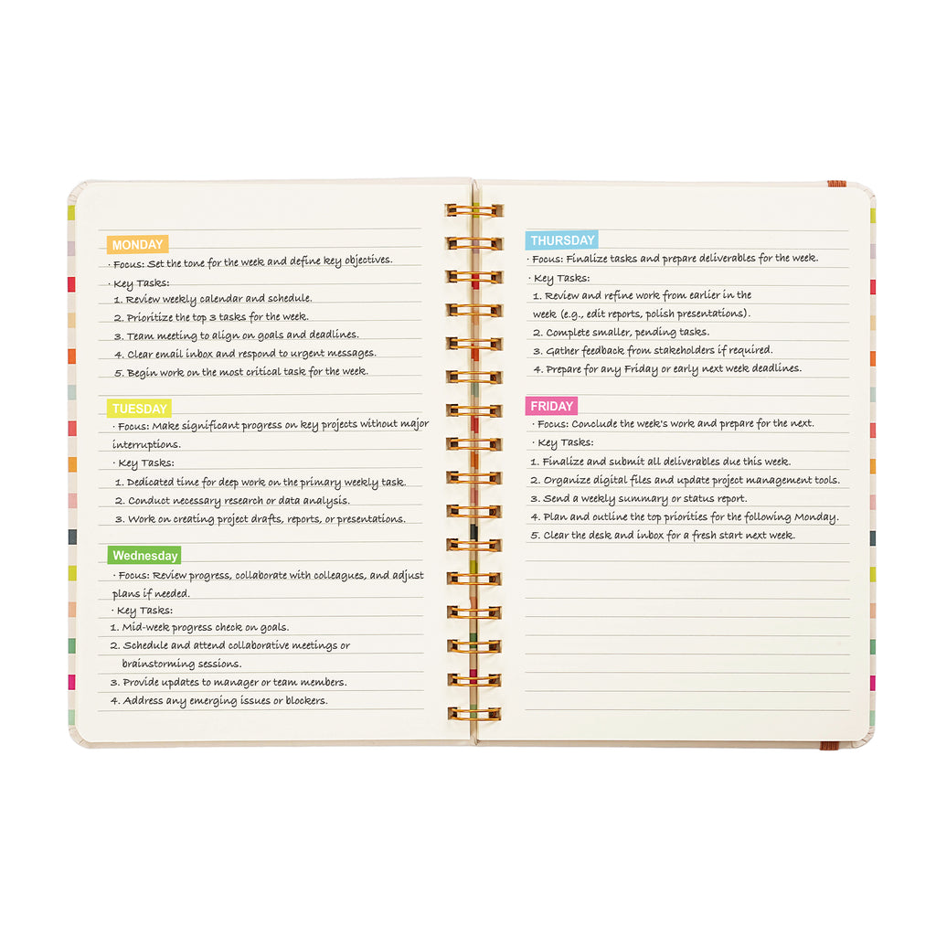 Jubiluu Carnet ligné A5 à spirale et couverture rigide - 96 feuilles (papier offset 100 g), avec élastique - Journal ligné crème classique pour écriture, école, bureau et cadeaux - Rayures arc-en-ciel